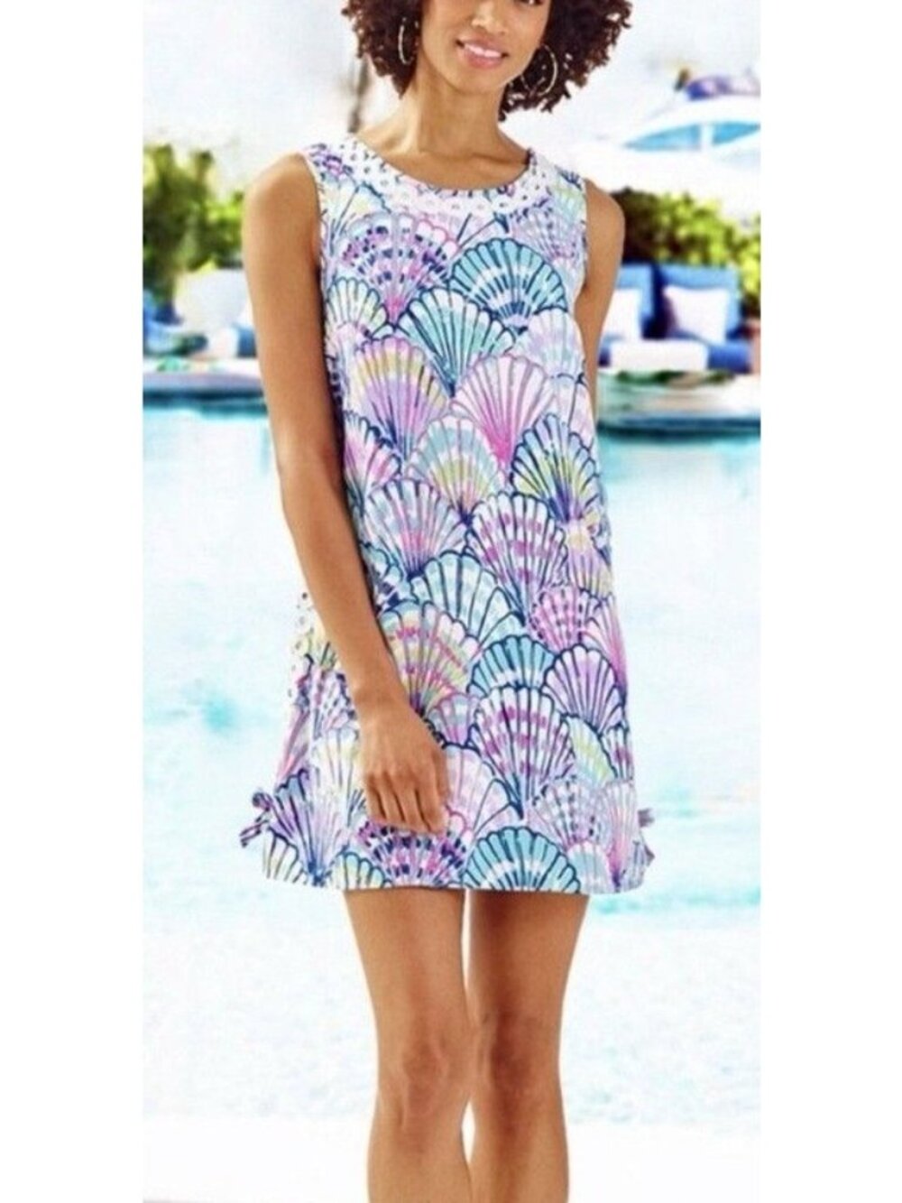 Lilly Pulitzer Womens Size 10 Sleeveless Dress Stella Serene Blue Shell Crochet - Picture 4 of 9
